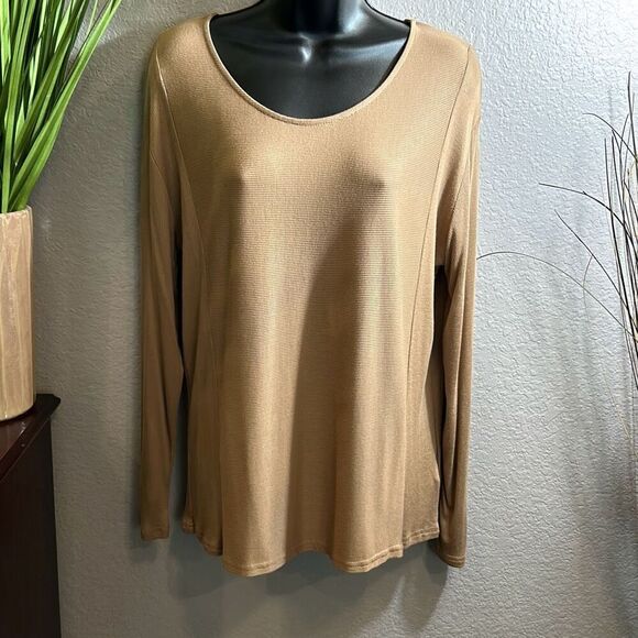 #292 metaphor, long sleeve ribbed tan jersey top size XL - Picture 1 of 10